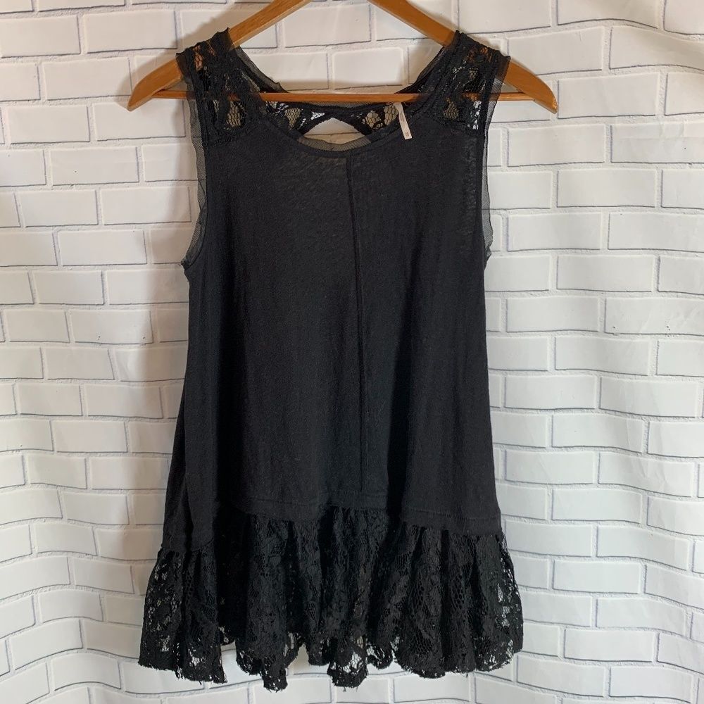 Free People Black Lace Trim Tunic Dress Sz XS